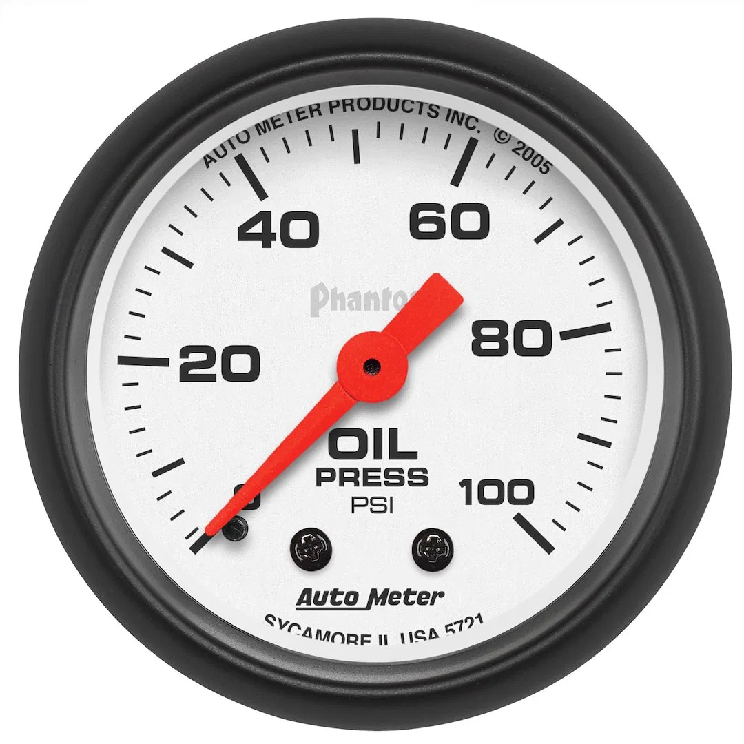 5721 – AUTO METER Gauge Oil Pressure, 2-1/16 Inch Full Sweep Mechanical Analog 0-100PSI White Face/ Black Bezel/ Oran...